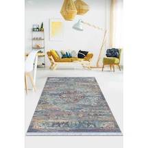 Mavi Vintage Dokuma Pamuk Tabanlı Kaymaz Kilim Klm269n11