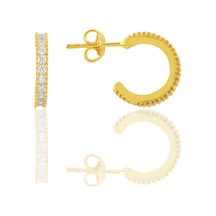 Gümüş Altın Yaldızlı Zirkon Taşlı 13 Mm Tamtur Halka Küpe