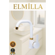 Beyaz Gold Armut Delta Kol Köşe Borulu Banyo Lavabo Bataryası Çeşmesi Musluğu Çift Su Girişli