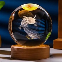 3d Led Işık Cam Küre Tek Renk Gece Lambası Axolotl Mucizevi Yenilenme 8 Cm Mega Boy
