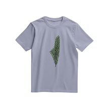 Kısa Kollu Zeytin Dalı İle Filistin Haritası Dijital Baskılı Unisex Filistin Tişört S - 2xl T300026 Gri