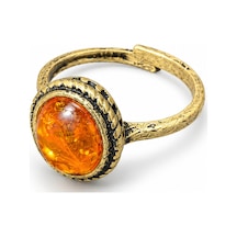 Esoo Jewelry Turuncu Oval Taş Detaylı Eskitme Gold Vintage Ayarlanabilir Kadın Yüzük