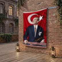 İstikbal Göklerdediratatürk Ve Türk Bayrağı Poster Bayrak Raşel Kumaş 100x150 Cm Ata36 Diğer
