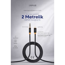 Jopus İphone 7-8-x-11-12-13-14 Uyumlu Lightning 3.5mm Örgülü Aux Ses Kablosu Stereo Destekli 2 Metre Ja-13