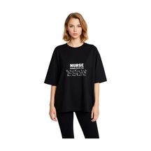 Paybuy Kadın Oversize Hemşire Tanımı Baskılı Tişört %100 Pamuk Mizahi Sö Siyah
