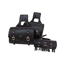 Motosiklet Deri Yan Ve Sosis Çanta 3'lü Set Takım Chopper Siyah Model Motor Çantası Renkli