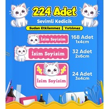 Sevimli Kedi Temalı Okul Kreş Kişiye Özel İsim Etiket Seti - Model 357 Çok Renkli