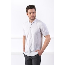 Ferraro Beyaz Polo Yaka Baklava Desen Erkek Pamuk Triko T-Shirt-Beyaz