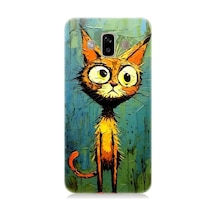 Samsung Galaxy J7 Duo Uyumlu Meraklı Şapşik Kedi Desenli Silikon Kılıf