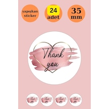 24 Adet - Thank You Kalpli Pembe Gold Sticker - Teşekkür Sticker - Teşekkür Etiket- Yuvarlak Sticker Çok Renkli