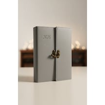 A5 2026 Kilitli Ajanda 168 Yaprak Suni Deri Kapaklı Günlük Ajanda Ayraçlı Planlayıcı Ajanda 15x21cm Gri