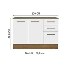 Yale Mutfak Alt Modül 3 Çekmeceli -2 Kapaklı-120 Cm -tezgah Dahil Atlantik Çam