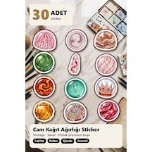 30 Adet Vintage Cam Kağıt Ağırlığı Sticker Seti - Laptop, Defter, Ajanda Çok Renkli