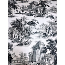Vintage Black Blanc Desenli Dijital Baskılı Kumaş