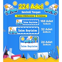 Sevimli Yarışçı Temalı Okul Kreş Kişiye Özel İsim Etiket Seti - Model 273 Çok Renkli