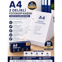 Premium A4 2 Delikli Fotokopi Kağıdı 50 Adet Dosya Ve Klasör Uyumlu Yazıcı Kağıdı