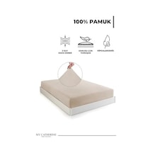Lastikli & Hipoalerjenik Çarşaf %100 Pamuk Penye Kumaş Çift Kişilik 160x200 Cm - Ekru, Luxcarsaf Abanoz