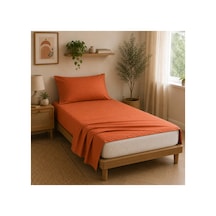 Tek Kişilik Çarşaf Seti %100 Pamuk 160x240 Cm Soft Turuncu Yastık Kılıfı Dahil