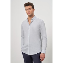 İmza Beyaz Uzun Kol Perfectto Alttan Biritli Yaka Cepsiz Pamuklu Classic Slim Fit Gömlek 1004240259 Duman Beyaz