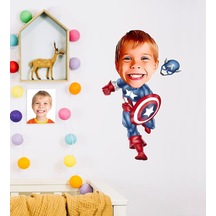 Kişiye Özel Erkek Çocuk Kaptan Amerika Karikatürlü Duvar Sticker