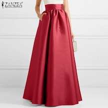 Zanzea Kadın Moda Yüksek Bel A-line Saten Etekler Düz Renk Parti Uzun Etekler Asker Yeşili Yeşil