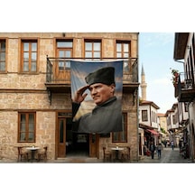Selam Veren Ulu Önder Gazi Mustafa Kemal Atatürk Poster Bayrak Premium Raşel Kumaş 300x450cm Ata63 Diğer