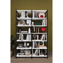 Modern 12 Raflı Metal Kitaplık Üçlü Ayrılabilir Modül Dekoratif Çok Amaçlı Kitaplık Metalk02 Antrasit