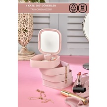 4 Katlı 360 Kare Aynalı Takı Organizeri - Takı Organizeri Plastik Pembe Diğer
