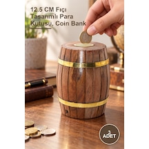 3 Adet Pirinç Ahşap Fıçı Kumbara 12.5 Cm Fıçı Tasarımlı Para Kutusu, Coin Bank