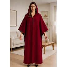 Alpin Unisex Oversize Kapüşonlu Panço Bordo Premium Kışlık Kumaş Bordo Bordo