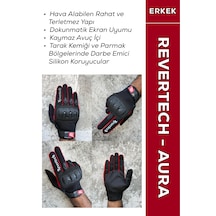 Revertech Aura Kırmızı - Dokunmatik Ekran Uyumlu Erkek Motosiklet Eldiveni + Buff li