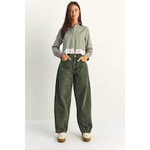 Shade Kadın Vintage Yıkamalı Baggy Kesim Rahat Kalıp Denim Pantolon 703 60286060 - Haki