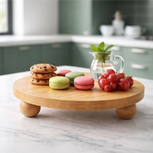 Bambu Top Mantar Ayaklı Yuvarlak Sunumluk 25x25 Cm Şık Pasta & Tatlı Servis Tabağı Kahverengi
