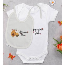Bitmeyenkartus Bk Kids Annesinin Balı Tasarımlı Bebek Body Zıbın Ve Mama Önlüğü Çok Renkli