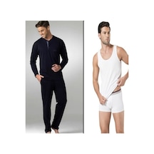 Pierre Cardin Lacivert Erkek Pijama Takımı Beyaz Atlet Ve Boxer Seti