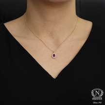925 Ayar Gümüş Ametist Taşlı Damla Kolye, Pembe - Beyaz Taş 59497455