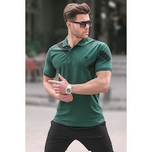 Madmext Koyu Yeşil Desenli Polo Yaka Erkek Tişört 6081-koyu Yeşil Koyu Yeşil