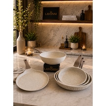 Terra Chef Set 5 Parça Döküm Granit Tava Seti 20-24-28 Cm Tava 28 Cm Wok Tava 26 Cm Krep Tava Cappuccino Yapışmaz Yüzey Kahverengi