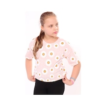 Toontoy Kids Kız Çocuk Baskılı Bisiklet Yaka Kısa Kollu Tişört - Beli Ayarlanabilir Pudra
