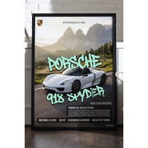 Porsche 918 Spyder Siyah Ahşap Çerçeveli Poster, Dekoratif Araba Duvar Tablosu