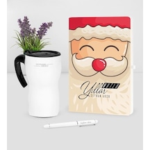 Kişiye Özel Yılbaşı Noel Baba Temalı Beyaz Defter Kalem Termos Mu (398991801)