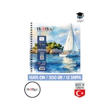 15x15 Sulu Boya Eskiz Kara Kalem Çizim Defteri 300 Gr Telli 12 Sayfa Herboy Çok Renkli