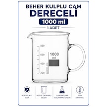 Beher Kulplu Cam 1000 Ml - Kısa Form Isıya Dayanıklı Beaker