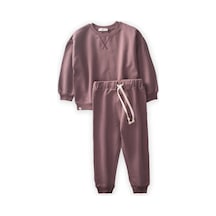 Cigit Basic Karyoka Detaylı Sweatshirt Takım 3-8 Yaş Mürdüm Mürdüm