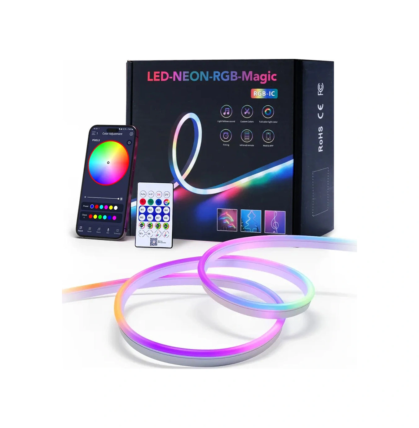Rgb Kumandalı Sese Duyarlı Animasyonlu Neon Şerit Hortum Led Çok Renkli