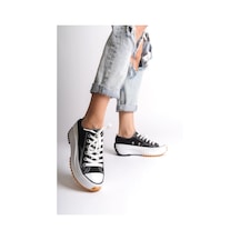 Parıs Bağcıklı Ortopedik Taban Kadın Sneaker Spor Ayakkabı Tbt - Siyah Siyah