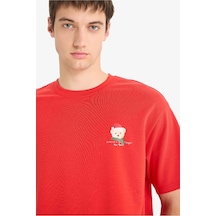 Defacto Boxy Fit Bisiklet Yaka Baskılı Kısa Kollu Tişört F2614ax25wnrd172 Kirmizi
