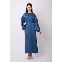Violevin Er-cool Kadın Saten Kuşaklı Elbise 8053-30-mavi