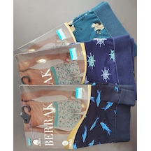 Berrak 4480 Erkek Penye Desenli Likralı Boxer 3 Adet Çok Renkli