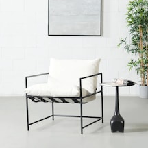 Dopa Sller Modern Tasarım Berjer Metal Iskeletli Portatif Berjer Flok Kumaş Döşeme Salon Dizayn Beyaz